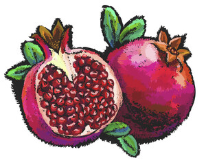 Pomegranate. Abstract, multicolored image of a pomegranate fruit in pastel style on a white background. Digital vector graphics.