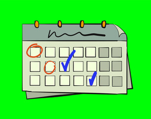 Abstract hand drawn paper calendar isolated on green screen