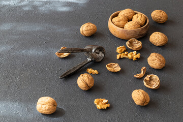 Images of walnuts on an insulated table. Walnut is a very useful type of walnut for humans.