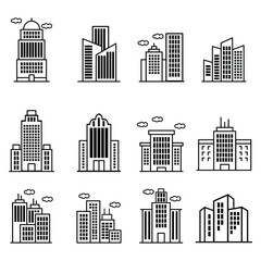 several vectors of buildings and skyscrapers