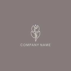 A symbol or logo of a simple, minimalistic, stylized tulip or flower bud shape, composed of several elements. Made with a thin contour line.