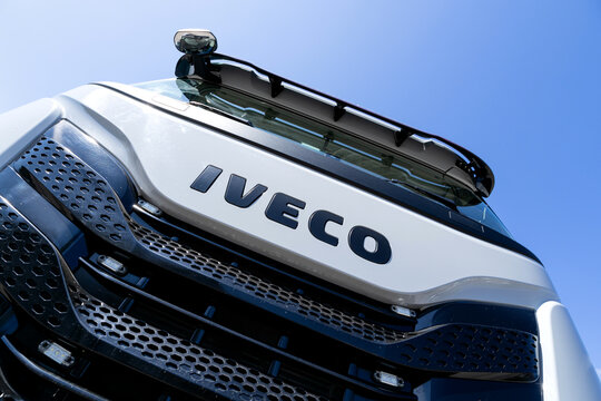 OLPE, GERMANY - APRIL 25, 2021: Iveco logo at S-Way truck. Iveco is an Italian industrial vehicle manufacturing company based in Turin.