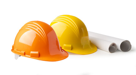 Construction helmet isolated on white background, engineer safety concept.