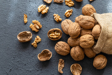 Images of walnuts on an insulated table. Walnut is a very useful type of walnut for humans.