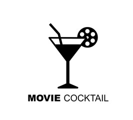movie cocktail logo design concept stock vector
