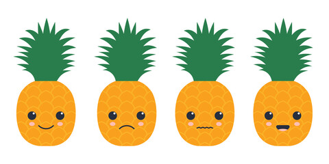 pineapple with different emotions. vector