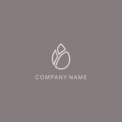 A symbol or logo of a simple, minimalistic, stylized flower bud shape, consisting of three element. Made with a thin line.
