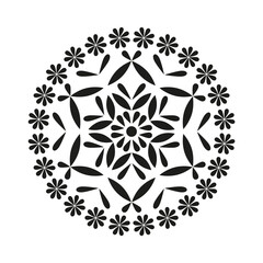 vector black and white circular round floral mandala with flowers and ornaments