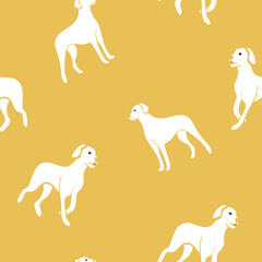 Seamless Pattern White Dogs Yellow Background Design Vector Illustration
