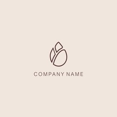 A symbol or logo of a simple, minimalistic, stylized flower bud shape, consisting of three element. Made with a thin line.