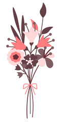 Bouquet different flowers and leaves flat vector illustrations