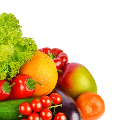 Set vegetables and fruits on white background.