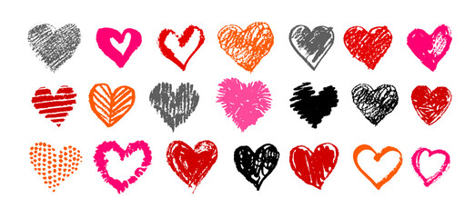 Grunge vector hand drawn Valentine hearts