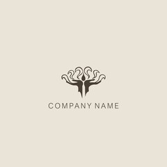 An Asian, stylized symbol or logo of the lotus flower, consisting of several elements. Made with a curved thin line and spot.