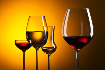 Glasses with red and white wine