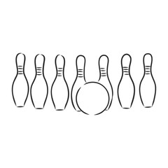 Bowling skittles and ball sketch vector illustration