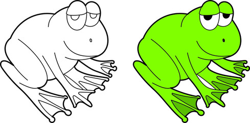 Frog vector drawing cartoon coloring for children line art and colored