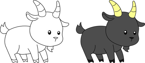 Goat vector drawing cartoon coloring for children line art and colored