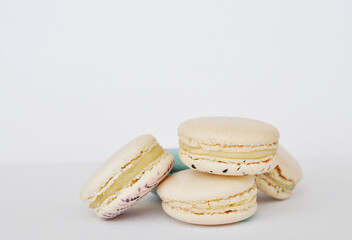 french sweet macaroons on white background