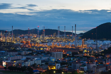 Oil-refinery and petrochemical plant at twilight.