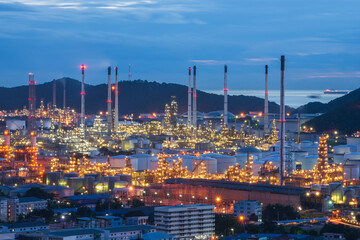 Oil-refinery and petrochemical plant at twilight.