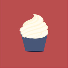 Cupcake icon, a sweet creamy cupcake on red background for your design isolated vector illustration.