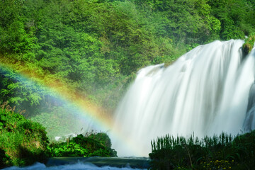 Marmore Waterfall detail with rainbow, Terni, Valnerina, Umbria, Italy