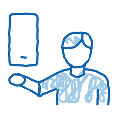 Man Hold Phone doodle icon hand drawn illustration