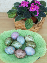 Easter eggs painted in marble green shades