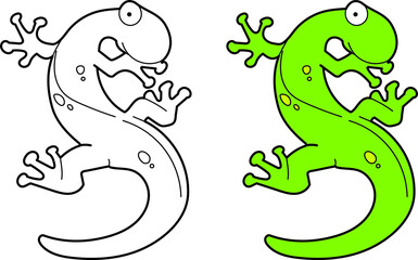 Lizard vector drawing cartoon coloring for children line art and colored