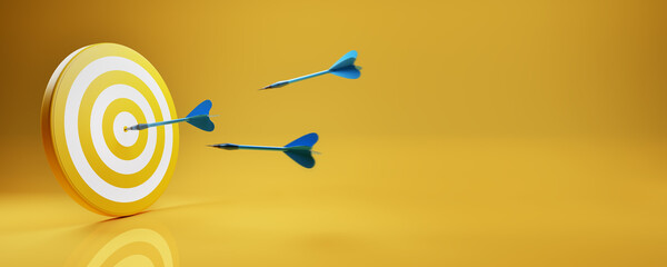 Fototapeta Business or success concept. Arrows aims at a dartboard target. Winning situation. Reach goal of success. Achievement concept. Business target. 3D rendering. obraz