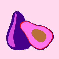 Avocado in pink tones. Postcard for printing on cups, clothes, decorative pillows, tea towels, napkins, notebooks. Vector graphics.