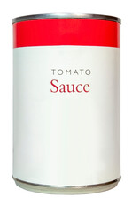 Closed can of TOMATO SAUCE isolated on white background.