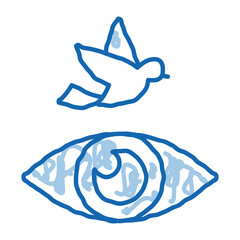 Human Eye Watching Fly Bird doodle icon hand drawn illustration