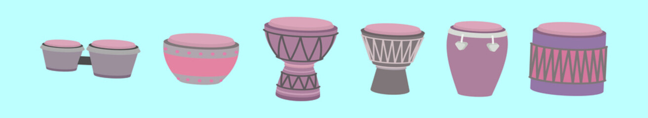 set of percussion instrument cartoon icon design template with various models. vector illustration isolated on blue background