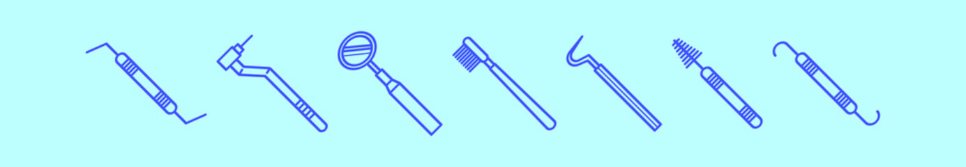 set of dentist tools cartoon icon design template with various models. vector illustration isolated on blue background