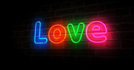 Love symbol neon light 3d illustration