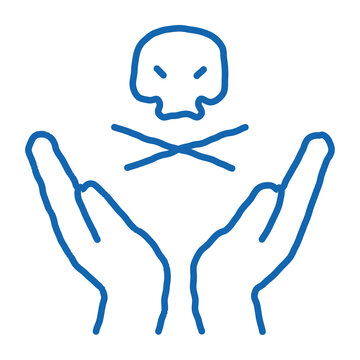 Hands Hold Skull doodle icon hand drawn illustration