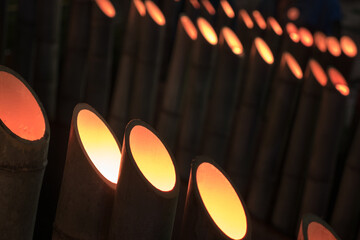 Closeup of Glowing Bamboo Pipes