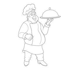 Illustration of a chef with a dish. The cook prepares food. Chef in Cartoon style for logo and design.