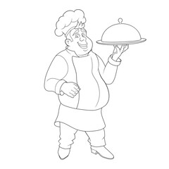 Illustration of a chef with a dish. The cook prepares food. Chef in Cartoon style for logo and design.