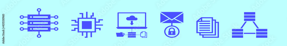 Wall mural set of database cartoon icon design template with various models. vector illustration isolated on bl