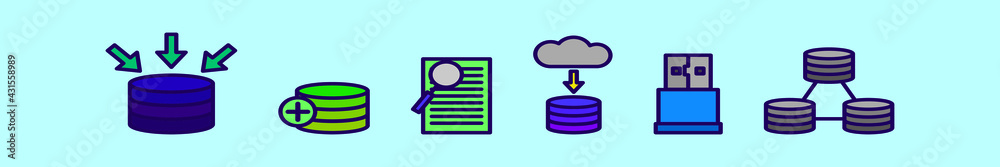Wall mural set of database cartoon icon design template with various models. vector illustration isolated on bl