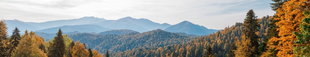 Panoramic view with a beautiful Caucasus mountain landscape