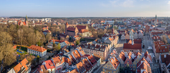 Naklejka na ściany i meble Panorama of Olsztyn - old town - castle, garrison church, town hall, evangelical church