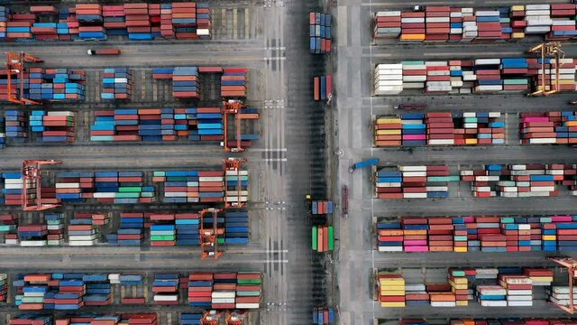 Time lapse,Aerial view At  container ship terminal,Industrial business import and export Logistics and Supply Chain