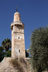 Fototapeta premium Citadel tower along the wall of the old city in Jerusalem in Israel 