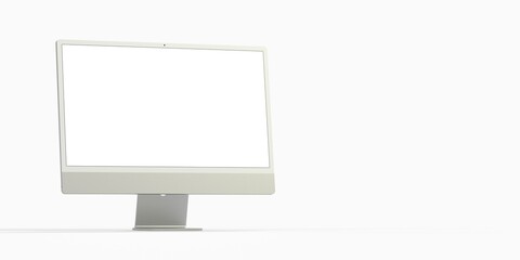 Computer display with blank white screen 3d.