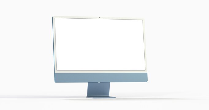 Computer display mock up with blank white screen. Stylish desktop computer mockup. 3d