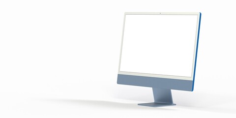 Computer display mock up with blank white screen. Stylish desktop computer mockup. 3d